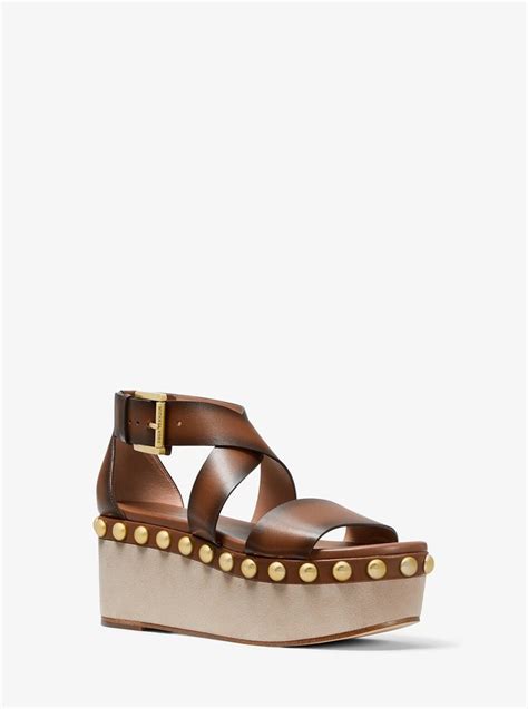 michael michael kors garner studded burnished leather flatform|Michael Kors.